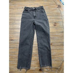 Madewell Perfect Vintage Straight Jeans Black Raw Hem High Rise Women's 26